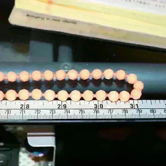 Just Peachy-3" Diameter Peach Domed Bracelet and Acrylic Bead Necklace62" - Picture 3 of 5